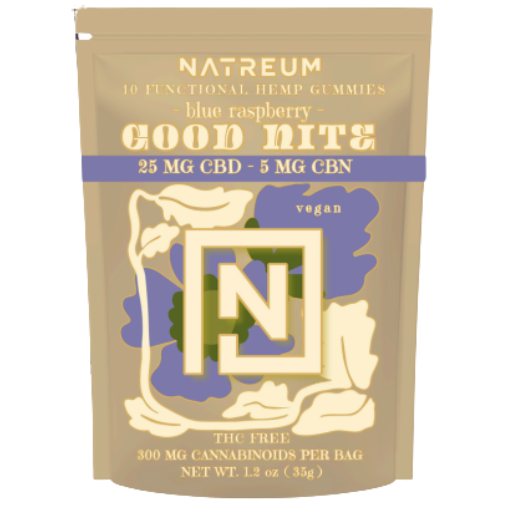Natreum Good Nite (THC FREE) - 25 mg CBD | 5 mg CBN - 10ct. Sleep Gummies