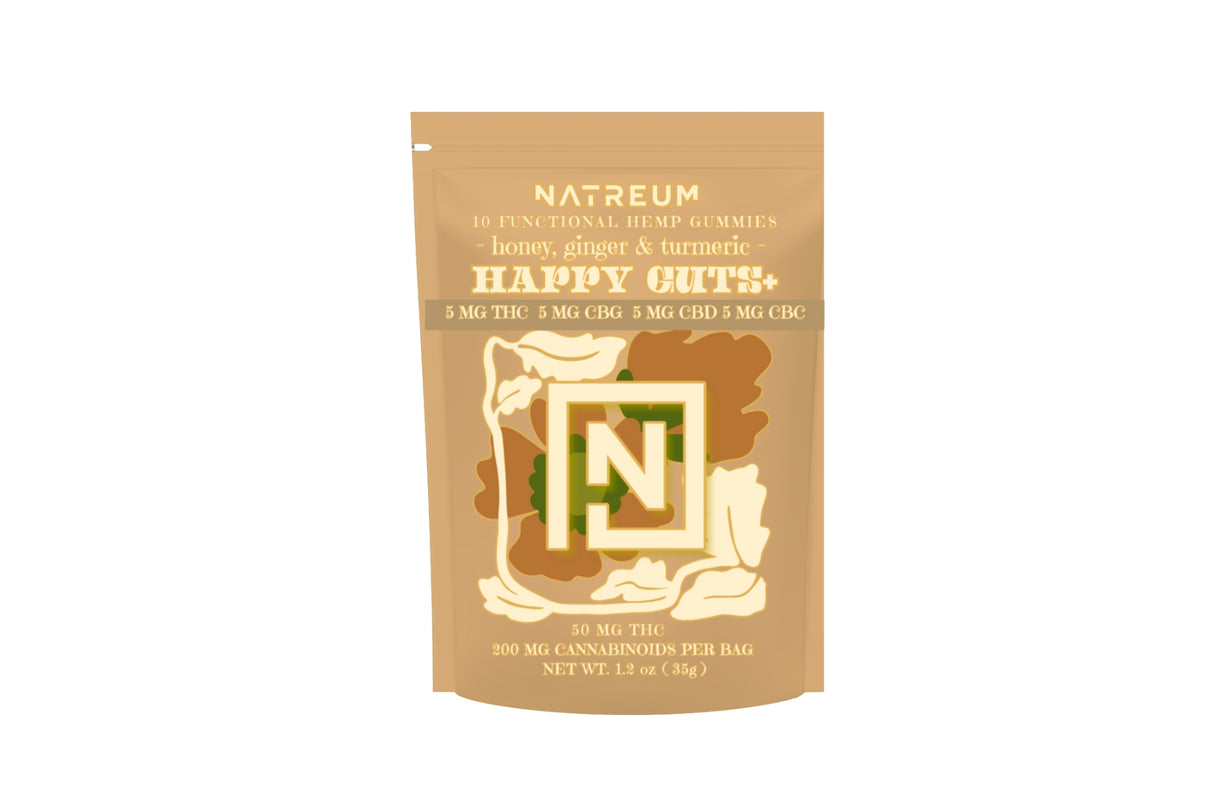 Natreum Happy Guts + 5 mg THC | 5 mg CBG | 5 mg CBD | 5 mg CBC - Honey - Ginger & Turmeric Anti Inflammatory Blend