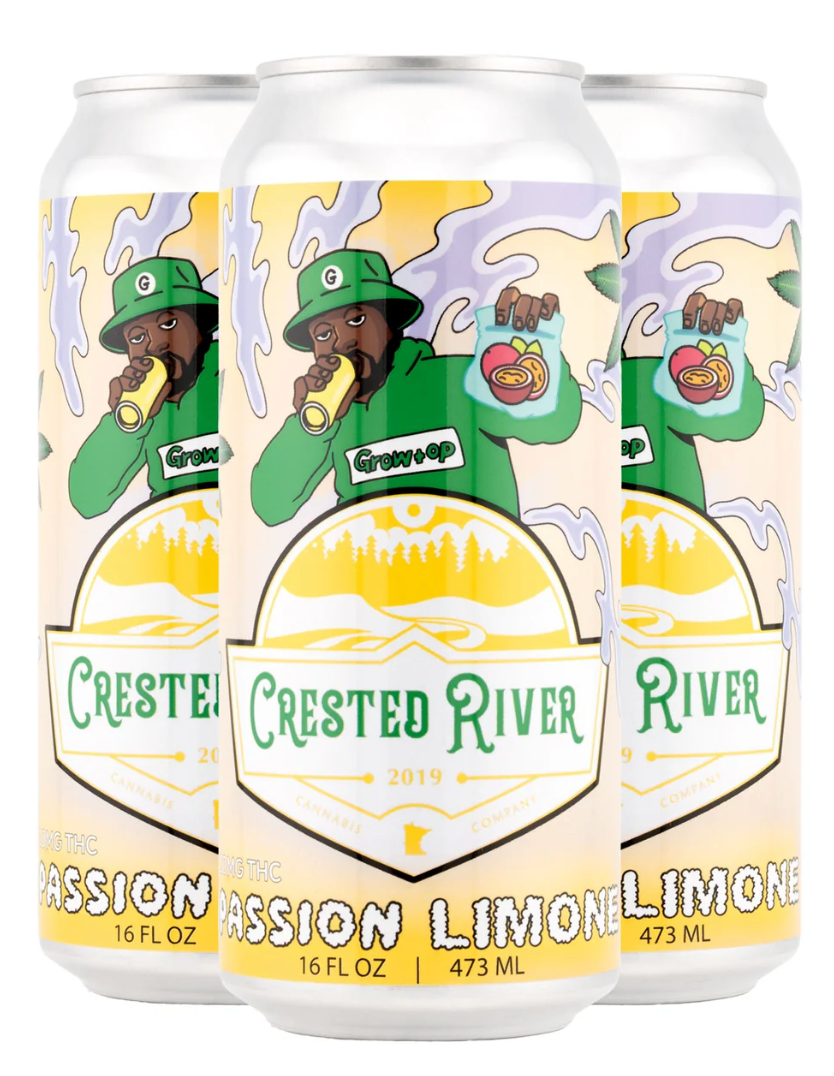 Crested River Passion Limone THC soda – 10mg cannabis-infused citrus soda for an uplifting experience. Gro Op Series