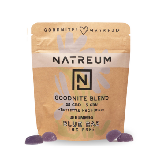Natreum Goodnite CBN CBD THC-free gummies for relaxation and restful sleep.