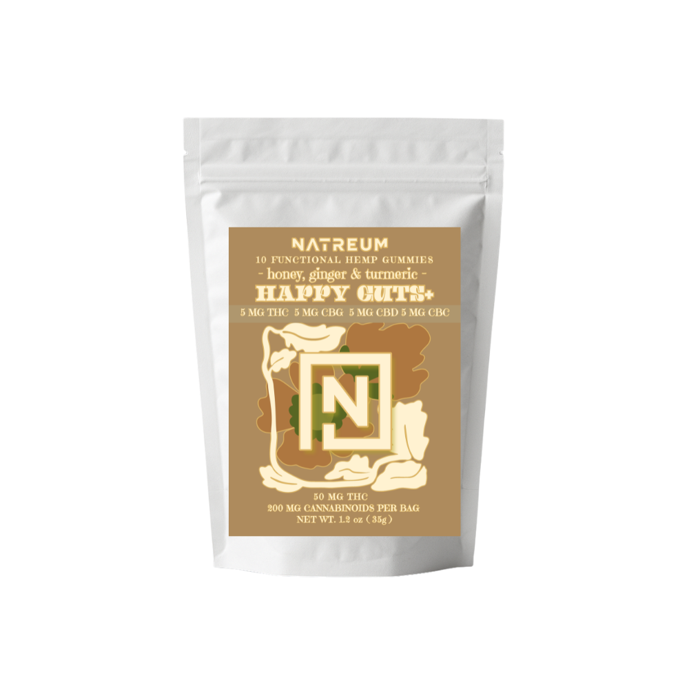 Natreum Happy Guts + 5 mg THC | 5 mg CBG | 5 mg CBD | 5 mg CBC - Honey - Ginger & Turmeric Anti Inflammatory Blend