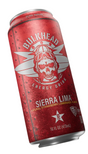 A single red aluminum can of Bulkhead Energy Drink Sierra Lima flavor, shown at an angle against a solid black background. The can features a textured red finish with white graphics of a skull wearing a helmet and goggles, along with the product name and flavor details.