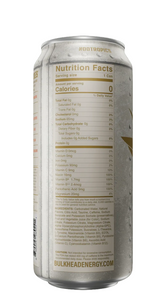 A slim aluminum beverage can shown upright against a dark studio background, with the Nutrition Facts label facing forward. The can appears metallic silver/gray with tan and dark text, and the brand name Nootropics is visible near the top.