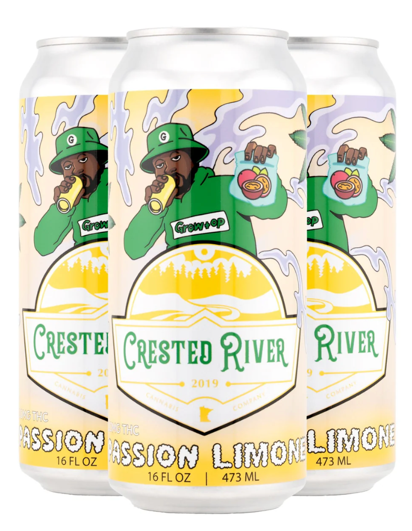 Crested River Passion Limone THC soda – 10mg cannabis-infused citrus soda for an uplifting experience. Gro Op Series
