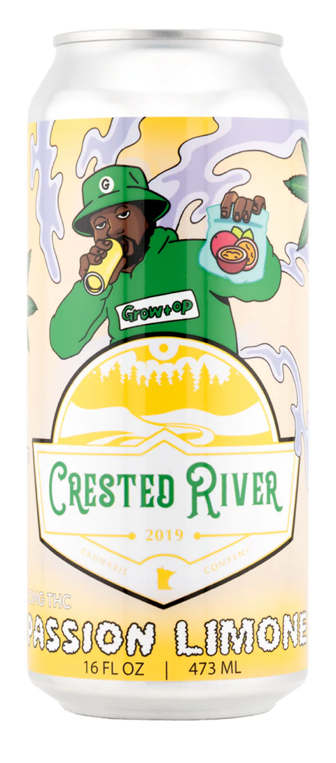 Crested River Passion Limone THC soda – 10mg cannabis-infused citrus soda for an uplifting experience. Gro Op Series