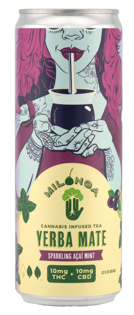 Milonga Yerba Mate THC CBD beverage – 10mg THC and 10mg CBD infused with acai and mint for a refreshing experience
