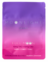 Moonlight Full Moon gummies infused with 10mg THC and 10mg CBD for relaxation and balance