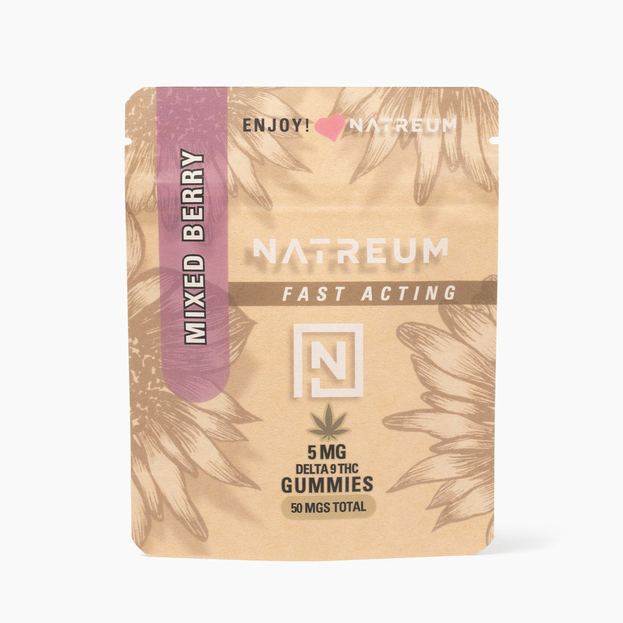 Natreum Fast-Acting 5mg THC gummies – mixed berry flavor for a sweet and uplifting experience.