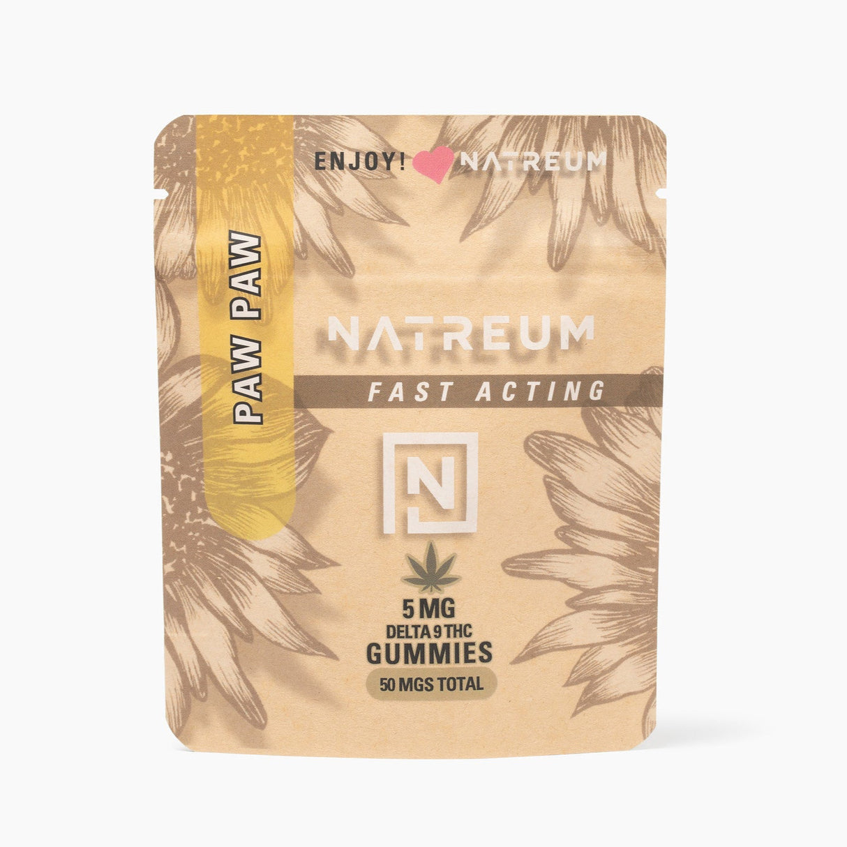 Natreum Fast-Acting 5mg THC gummies – pawpaw flavor for a tropical and uplifting experience.