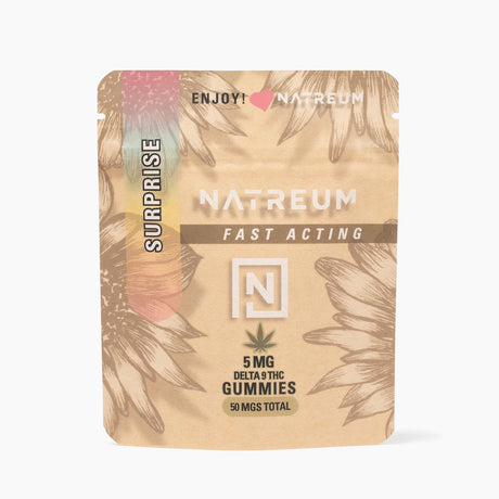 Natreum Fast-Acting 5mg THC gummies – surprise mixed variety for a flavorful and uplifting experience.