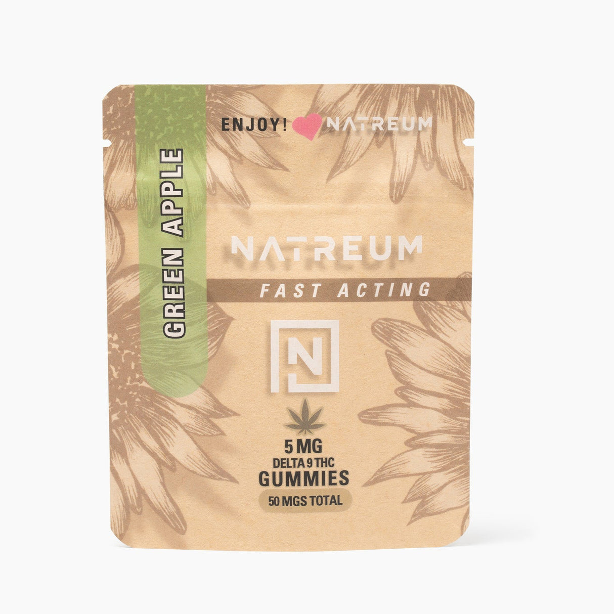 Natreum Green Apple 5mg THC Fast-Acting gummies – a crisp and refreshing experience for quick relief.