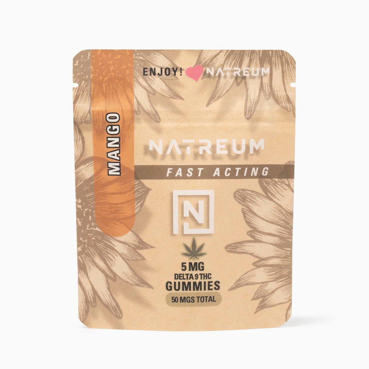 Natreum Mango 5mg THC Fast-Acting gummies – a tropical delight for a quick and uplifting experience.