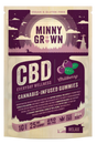 CBD gummies packaging with 'Minny Grown' branding on a purple and beige background
